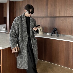 港风长毛马海毛财阀羊毛呢子长款西装毛呢外套男FY77909P198控288,男装风衣,星座226-1