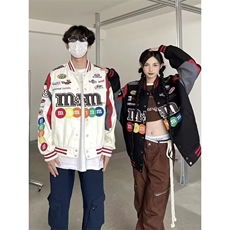 春秋美式复古高街刺绣mm豆棒球服外套男女宽松嘻哈潮牌机车服夹克，男装夹克，星座1210-1
