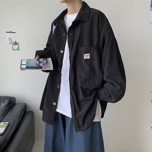 秋冬 日系复古灯芯绒加绒加厚长袖衬衫外套港风保暖潮男 H222/P65图片