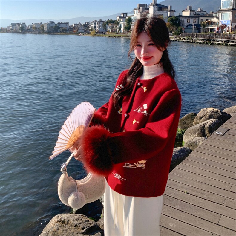 现货新款2183-P390-K596双面羊绒带袖毛狐狸毛可脱，女装双面呢大衣，韩然一族