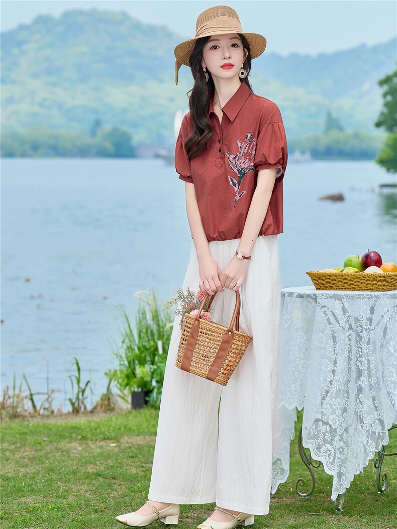 2026年夏季时尚水墨印花套装衬衫裤子套装,女装套装/套裙,依路服饰