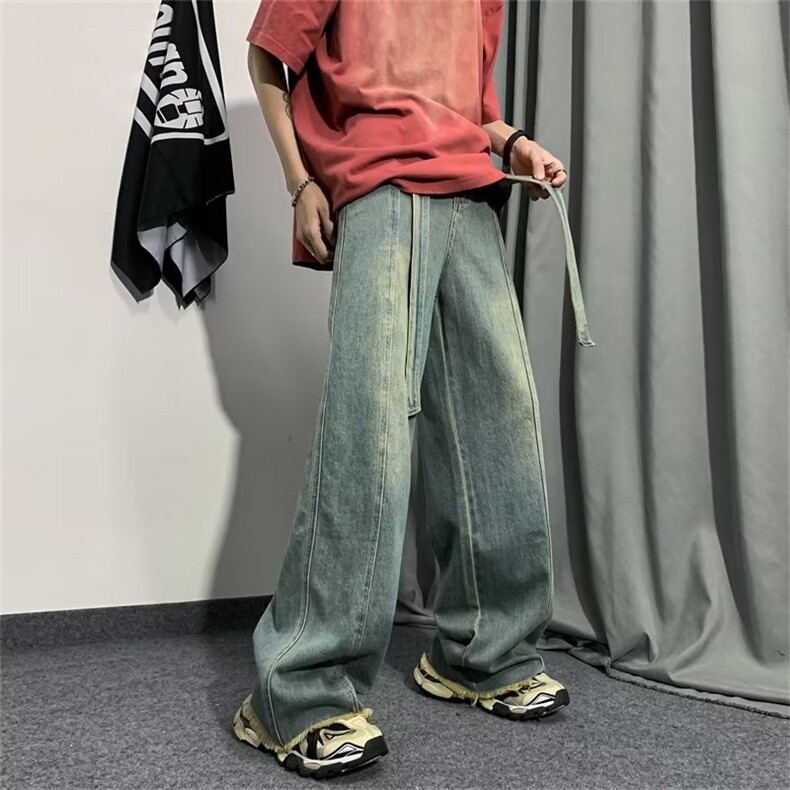 牛仔裤男韩版潮流高街帅个性2023夏季新款ins宽松阔腿裤RK322-P47,男装牛仔裤,星座412-3