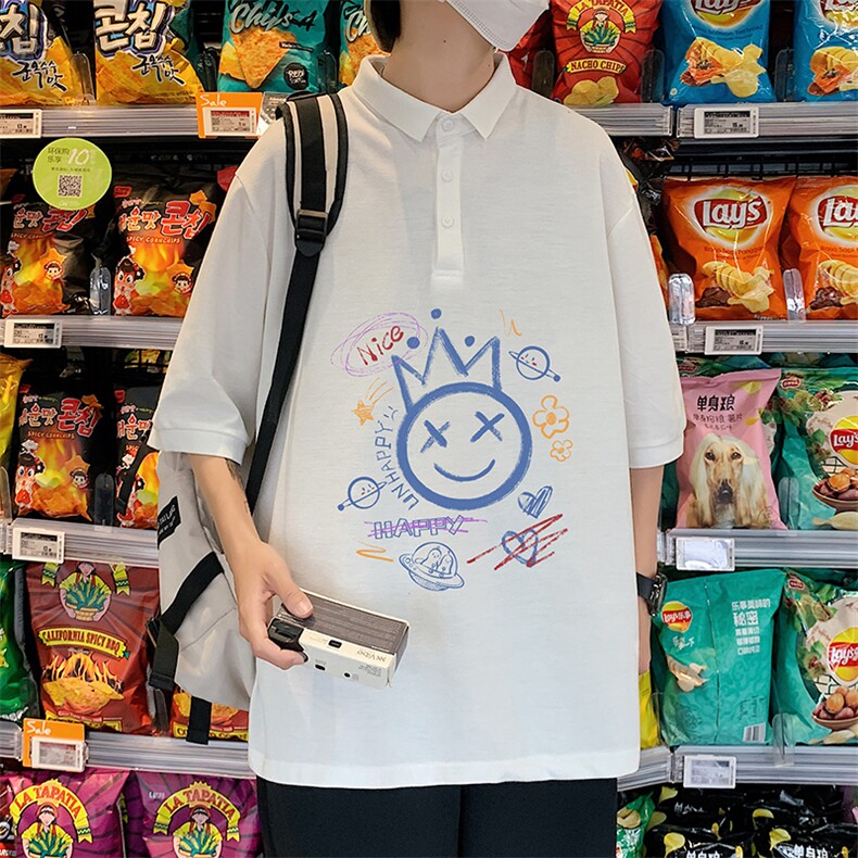 PL57180-P35 翻领短袖polo衫男大码胖子半袖t恤男有领保罗衫 模特图片