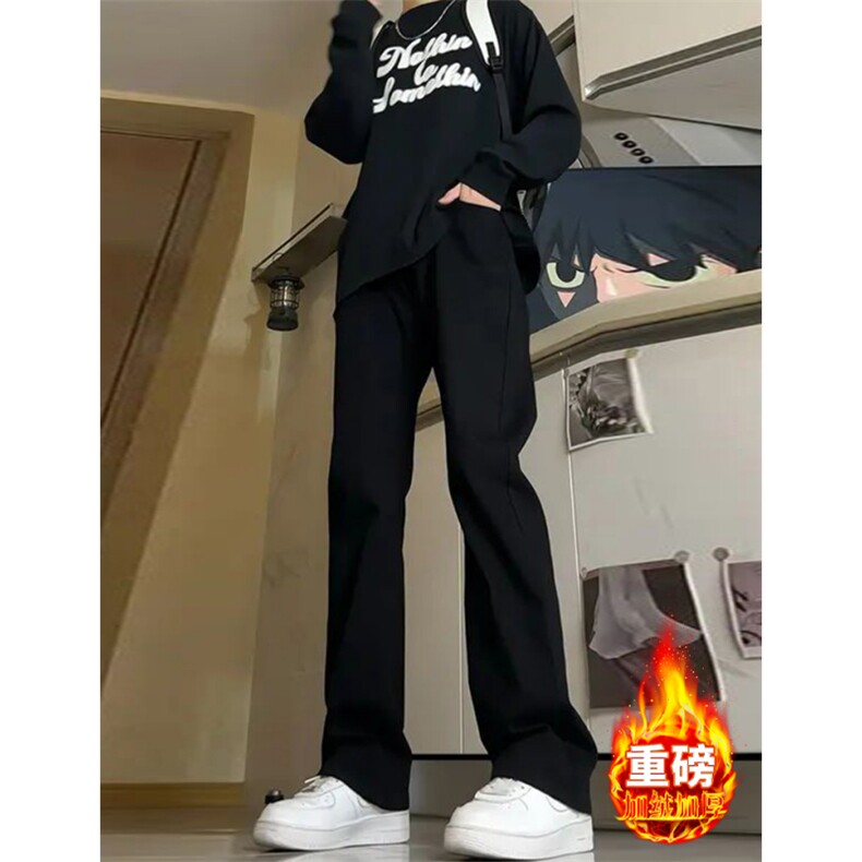 欧美高街vibe风痞帅牛仔裤男生ins潮牌宽松显瘦加绒冬季直筒长裤图片