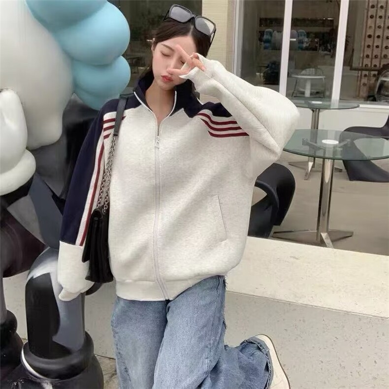 网图现货美式拼接立领潮流撞色宽松卫衣男女W103/特P50,男装卫衣,星座205-3