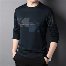 纯色印花T恤上衣2023秋季新款商务休闲时尚男装宽松爸爸男士薄款，男装T恤，电商B212（原钱塘6029）