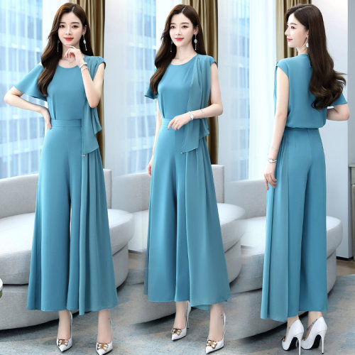 2024夏季新款简约时尚气质圆领宽松休闲舒适收腰纯色两件套，女装套装/套裙，时尚俏佳人