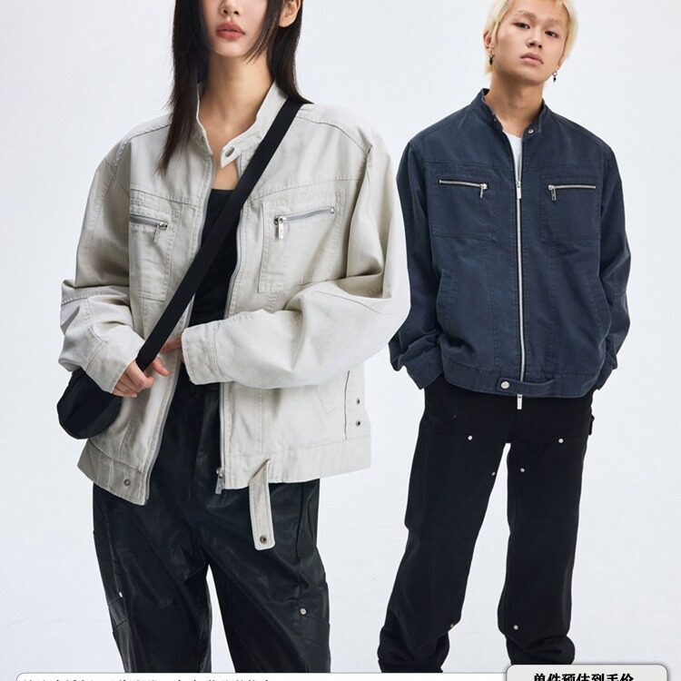 复古哈灵顿水洗帆布夹克美式街头风立领休闲外套男女LJK89688-p78图片