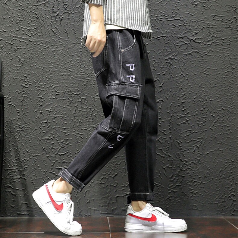 2021秋冬新日系瓷砖墙工装大码男束脚宽松九分牛仔裤K550-P55,男装牛仔裤,电商A001