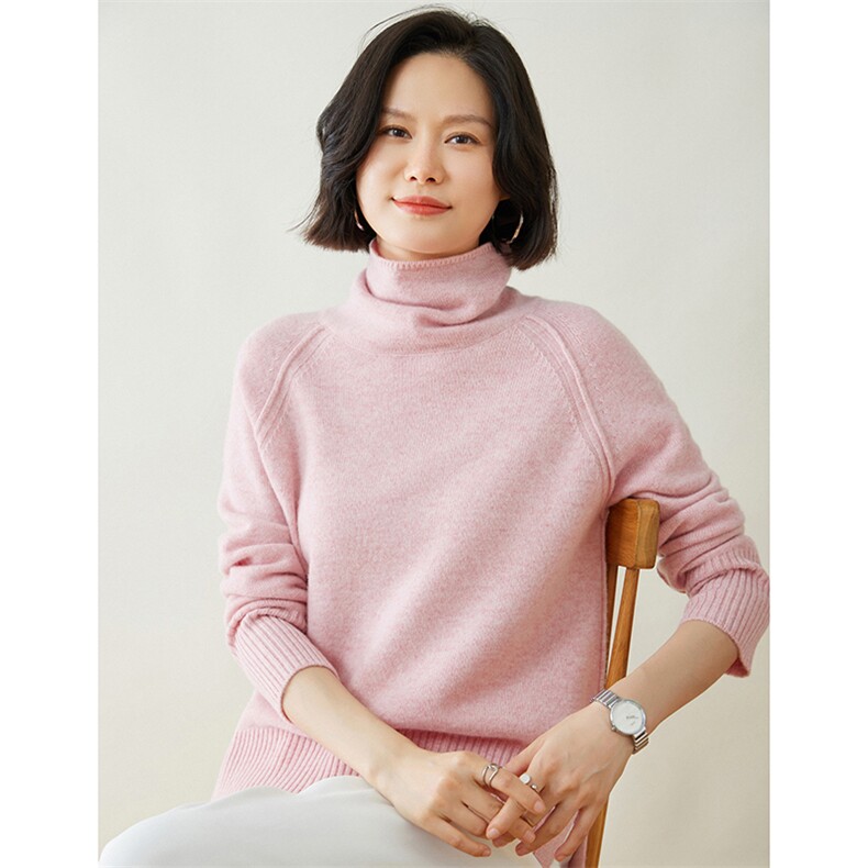 时尚插肩开叉高领羊绒衫显瘦保暖女士秋冬必备款,女装羊绒衫,迎冬羊绒
