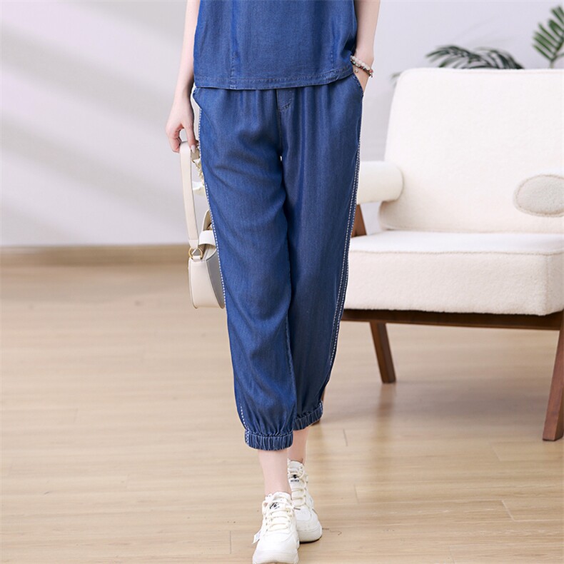 dpqb女士夏季冰丝牛仔裤2025新款妈妈高端时尚休闲夏装，女装牛仔裤，叶笙衣