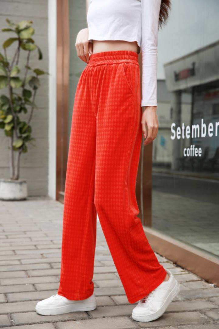 现货；面料压花棱形格冰丝底料阔腿裤，其它，金川古韵(4F)