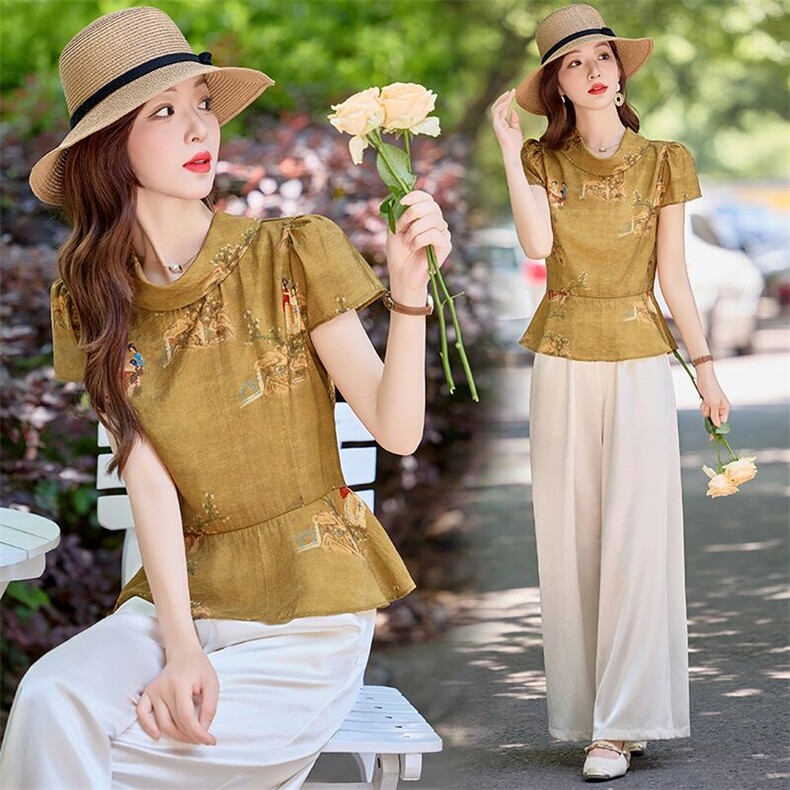 阔腿裤套装女2025夏季新款时尚洋气减龄气质御姐两件套，女装套装/套裙，尚洛菲