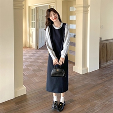 撞色拼接套装裙女2025春季新款学院风减龄假两件上衣半身裙两件套，女装套装/套裙，2C176