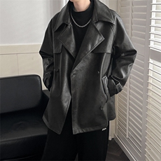 中长款翻领风衣皮衣外套男潮牌设计感小众夹克A351-AP2521-P145，男装夹克，电商A351