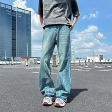痕牛仔裤男cleanfit美式街头潮牌直筒宽松垂感微喇长裤RK3039-P47，男装牛仔裤，星座412-1