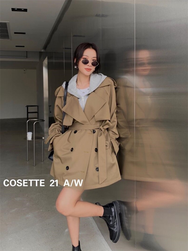【现货】韩版带帽假两件短款风衣外套，女装风衣，cosette(4F)
