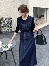 主推现货-2025年秋季新款气质高级感马甲休闲牛仔套装裙女，女装套装/套裙，霓裳依族