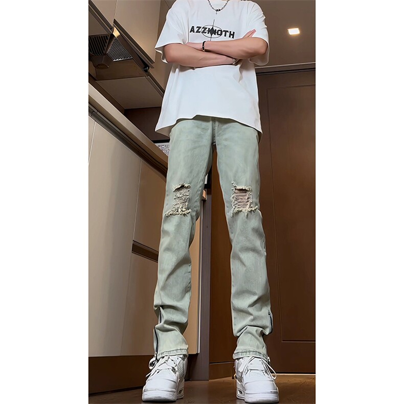 B221美式ins高街暗黑拉链小脚弹力破洞牛仔裤LK23060-P65控88,男装牛仔裤,电商B221