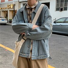 2023秋季高级感工装牛仔夹克情侣破洞潮流外套痞帅上衣W3634-P55，男装夹克，星座512-2