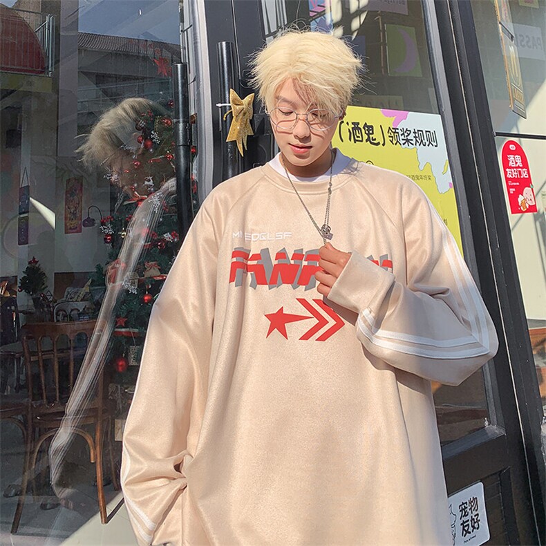 2026春装潮流麂皮绒发泡印花织带拼接卫衣外套W56687/特P45杏7,男装卫衣,电商A094
