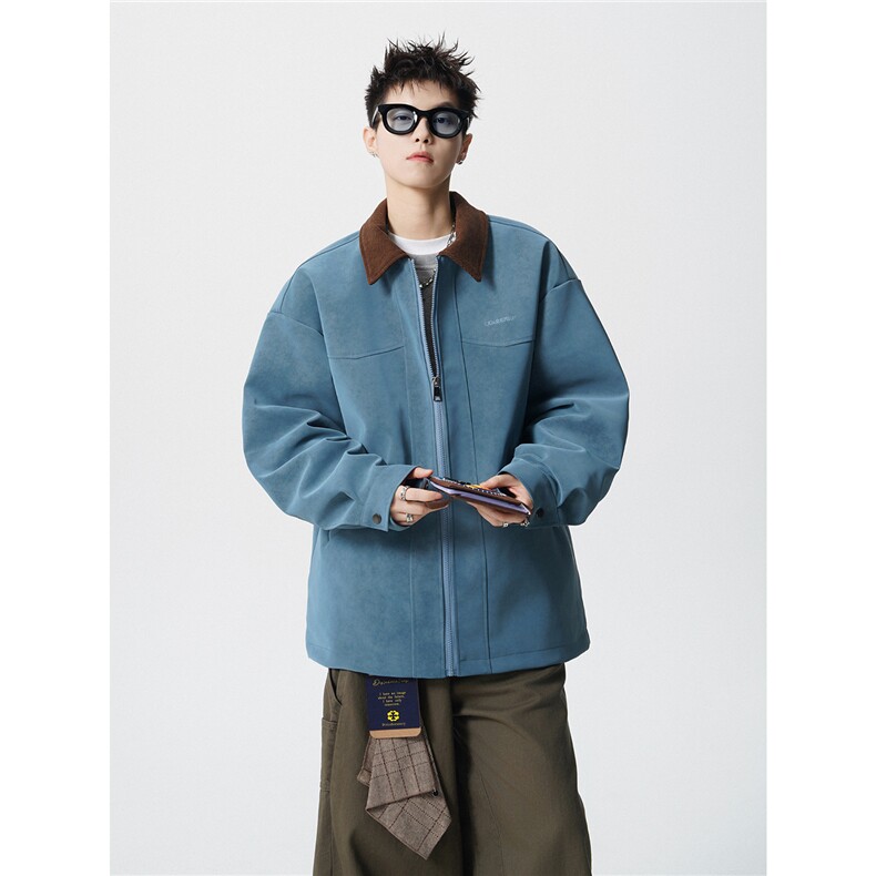 无影墙巴恩风刺绣撞色设计翻领M-5XL大码皮衣夹克JK78106P85控138，男装夹克，星座227-7