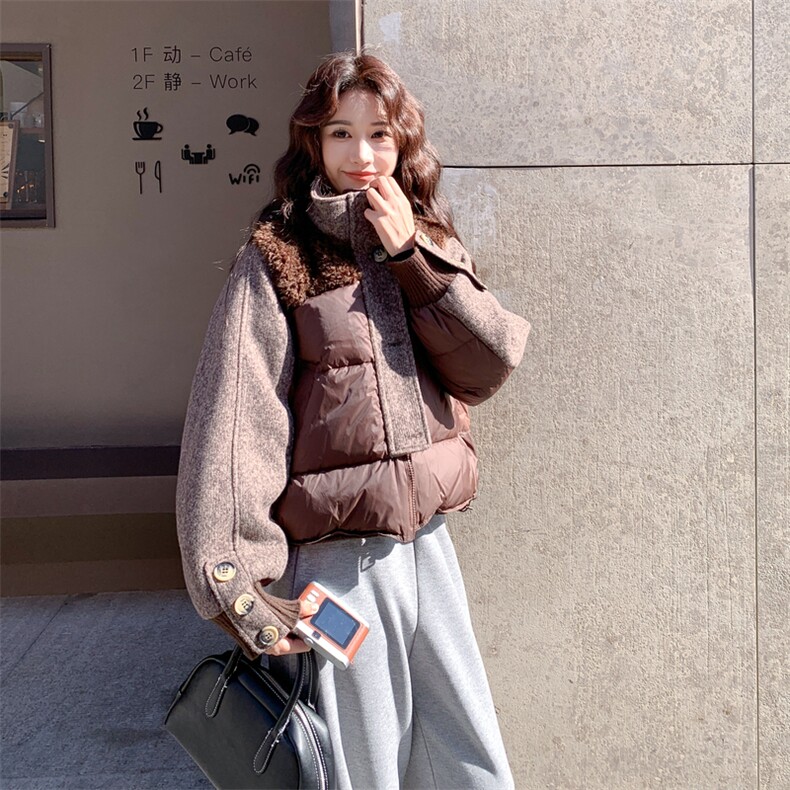 有货撞色拼接90绒内里羽绒服2C090-9011-P275-K418,女装羽绒服,2C090