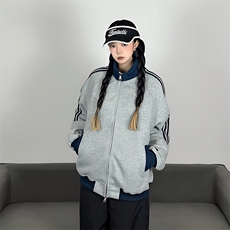抖音得物高品质美式高街重磅结构设计拼接织带立领卫衣外套CM42，女装短外套，电商A486-1