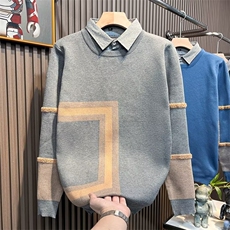 春秋冬款毛衣男拼接假两件打底衫韩版宽松上衣百搭外穿潮，男装针织衫/毛衣，星座1013