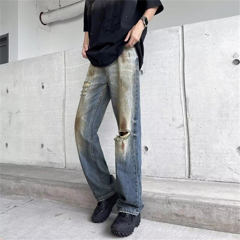 DT1718-P50新款牛仔裤男潮牌直筒阔腿裤男生美式潮牌休闲裤子男,男装牛仔裤,星座603-2