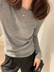 圆领打底衫女显瘦长袖针织衫秋冬新款内搭毛衣图片