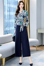 2021年秋季新款时尚潮流印花气质阔腿裤套装两件套女，女装套装/套裙，天丝秀