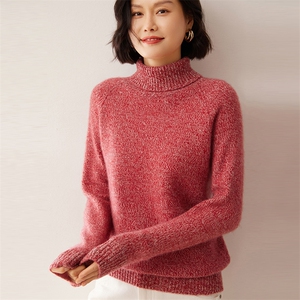 2025秋冬新款35%山羊绒女士7针花纱插肩高领羊绒衫图片