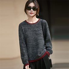 2025年秋季加厚单件时尚百搭通勤简约休闲花纱圆领，女装针织衫/毛衣，秋虹羊绒