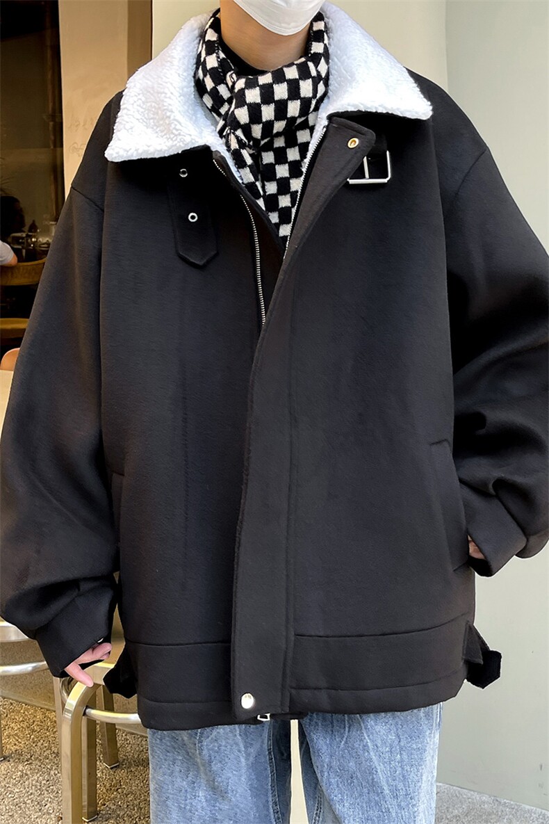 秋冬呢料港风ins纯色加厚羊羔毛短款男保暖棉衣A071-089-P125,男装棉衣,电商A071