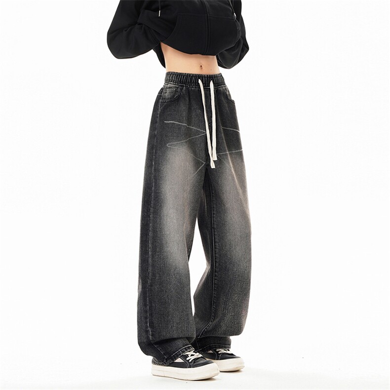 B221美式ins高街暗黑小众印花松紧腰直筒牛仔裤LK24249-特P45控78，男装牛仔裤，电商B221