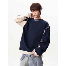6XL-M美式拼接撞色圆领卫衣男痞帅套头上衣外套WY48-P60380g，女装短外套，电商D206-1