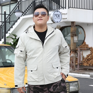男大码宽松连帽薄工装夹克外套5032-1_1906(M-4XLP70 5XL-9XLP80图片