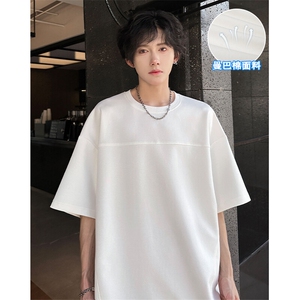 特批P25无差价夏季休闲曼巴棉面料纯色拼接大码短袖T恤男T5171图片