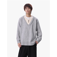 1303B-MY826-P5598重磅老钱风V领毛衣假两件毛衣男女针织衫，男装针织衫/毛衣，星座1303B