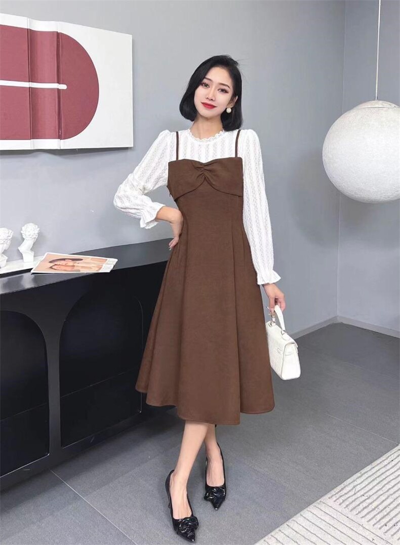 [现货]假两件套拼接连衣裙，三色、三码，女装连衣裙，依柏璐(1F)