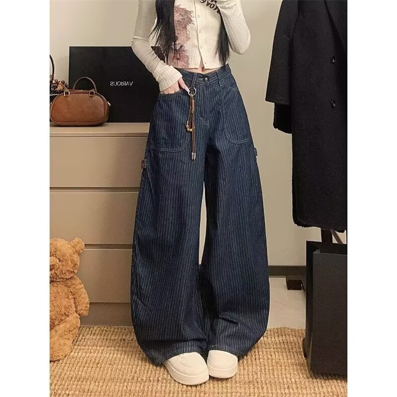 秋冬季新款弯刀裤情侣阔腿裤条纹休闲镰刀牛仔裤1008-LG1955-P55,男装牛仔裤,星座1008