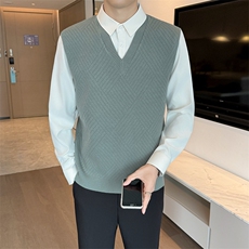 2025抖音男士假两件卫衣衬衫领新款刺绣针织打底衫CS23--P68，男装T恤，电商B278