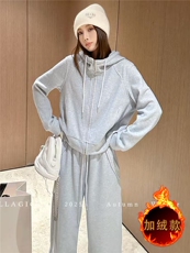 气质简洁休闲套装女秋冬新款韩系连帽卫衣直筒长裤显高显瘦两件套，女装套装/套裙，江南