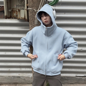 抖音得物高品质秋冬美式高街重磅结构辑明线纹理连帽卫衣外套W111图片