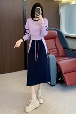女秋新款设计感链条圆领撞色卫衣半身裙两件套，女装套装/套裙，江南