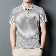 男士短袖T恤男条纹薄款POLO衫夏季中青年休闲百搭翻领棉质体恤衫，男装T恤，电商B212（原钱塘6029）
