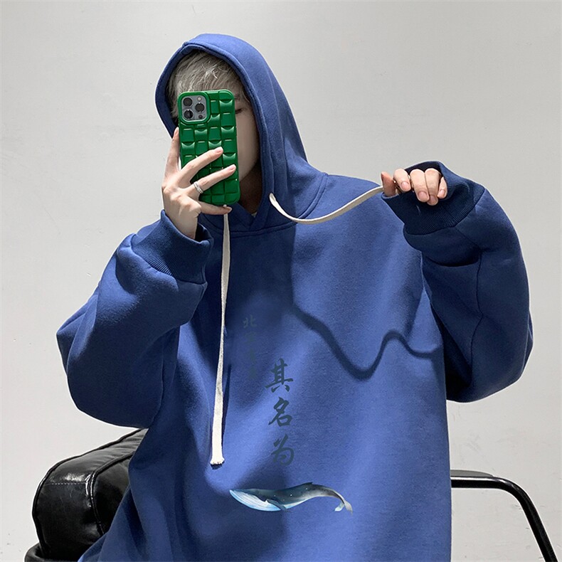 WY2261-P35加绒款-P40纯棉连帽卫衣男大码运动帽衫宽松薄外套男,男装卫衣,电商A040