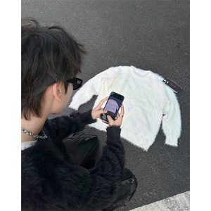 现货马海毛圆领毛衣男冬季高级感长袖针织衫慵懒风上衣LM565-P50