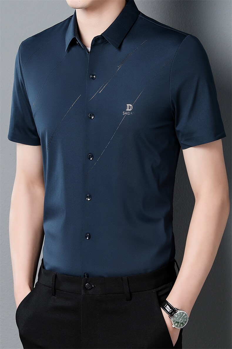 爸爸夏装短袖衬衫2023新款男士衬衣中年人上衣薄款夏季中老年男装，男装衬衫，电商B212（原钱塘6029）
